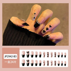 French Fake Nails Rhinestones Stars Glitter Designs Long Ballet Fake Nails Wearable Finished Artificial Coffin Nails Tips 24pcs