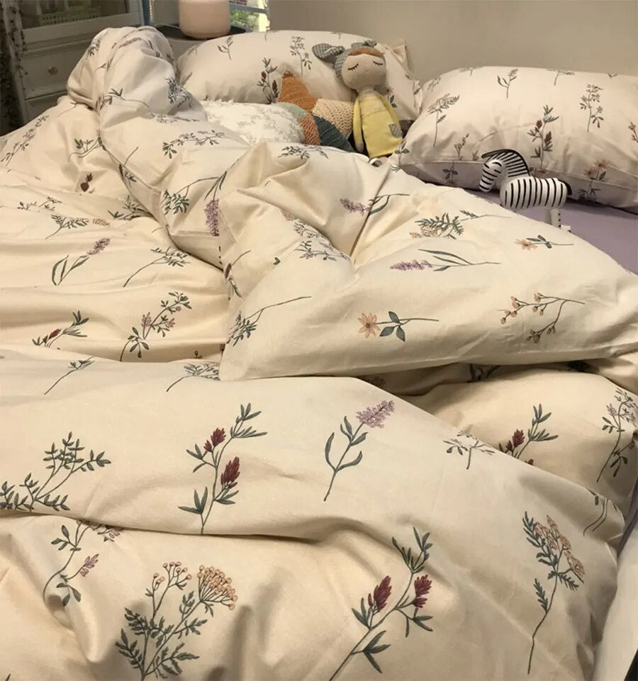 Yickyue -  American country floral bedding set girl,single double cotton twin full queen king home textile bed sheet pillowcase quilt cover