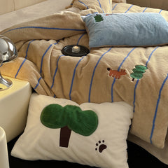 Forest Foxes Ins-style Cute Cartoon Milk Velvet 4-Piece Set, Thickened Rabbit Velvet Coral Fleece Bedding