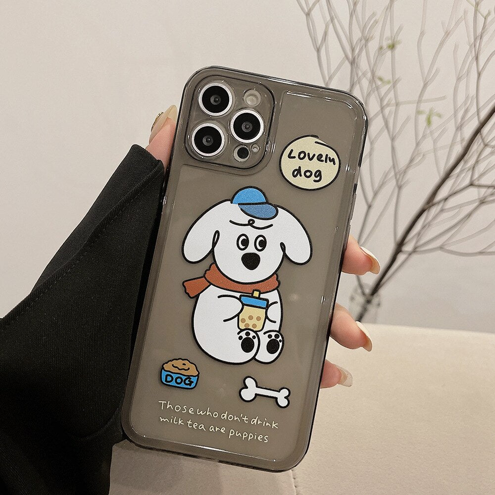 Lovely dog Puppy cute cartoon soft silicone phone case for iphone 12 13 11 pro max mini 7 8 plus se  xsmax x xr cover shell
