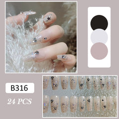 24Pcs Coffin False Nails 3D Super Shiny Purple Rhinestones Decor Fake Nails Full Finished Fake Nail Acrylic Patches For Girls