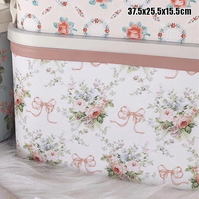 YICKYUE  -  Large Capacity Storage Box Korean Retro Rose Clothes Fit Box Desktop Toy Storage Basket Home Room Storager Organizer With Lid