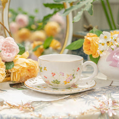 YICKYUE  -  English Exquisite Coffee Cup Saucer Set Pastoral Gold Ceramic Home Drinkingware Afternoon Tea Set Flower Black Tea Coffee Pot