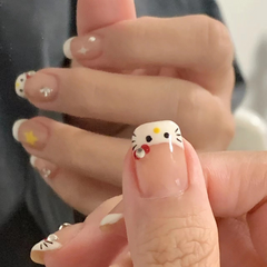 YICKYUE  -  Cute Leopard Print Cat Handmade Press on Nails Wearing Armor Bow Star French Minimalist Nail Art Decorated False Nails