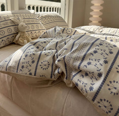 YICKYUE  -  Elegant pastoral flower blue beding set,twin full queen king french floral cotton home textile bed sheet pillow case quilt cover