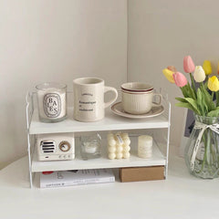 Yickyue White Tabletop Sundry Storage Shelf,Student Hostel Storage Rack,Perfume Cup Finishing Rack,Double Deck Single Layer Storage