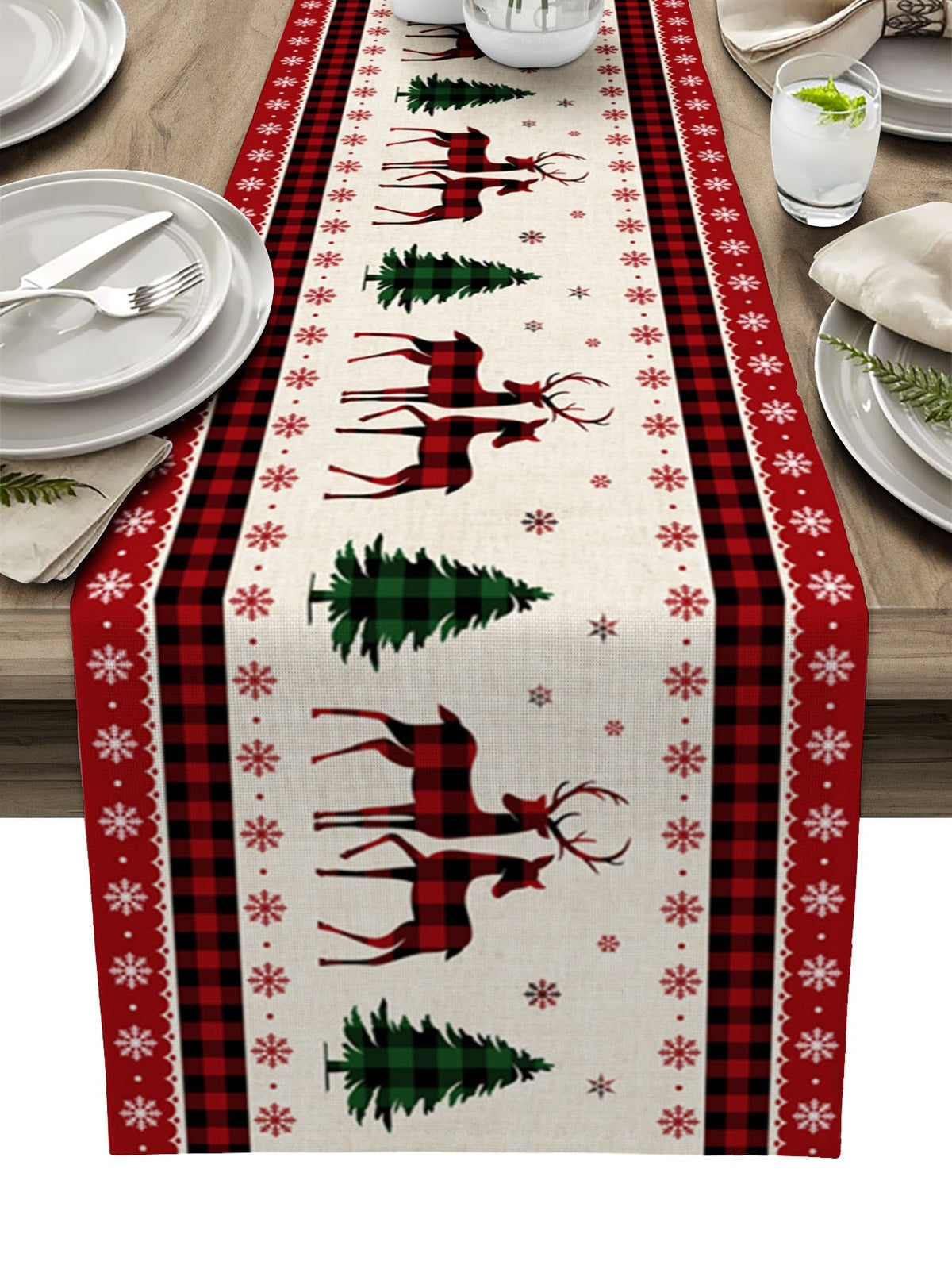 Yickyue Christmas Tree Elk Snowflake Plaid Table Flag Family Party Wedding Decoration Table Flag Christmas Decoration Home Table Flag