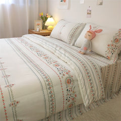 YICKYUE  -  Nordic Style Flower Pattern Bedding Set, Bedroom Decor, Girl's Room Flat Sheet Set, Cotton, Comforter Cover, Bedspread, 3/4 Pcs