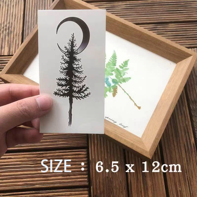 Waterproof Temporary Tattoo Sticker Black Moon Pine Tree Design Body Art Fake Tattoo Flash Tattoo Arm Leg Male Female
