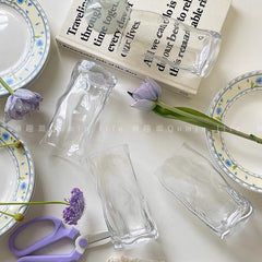 YICKYUE  -  Korean Ins Style Irregular Transparent Glass Twist Water Cup Juice Milk Cup Summer Cold Drink Cup Lovely Simple Decorative Cup
