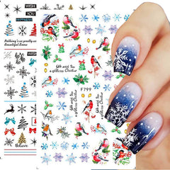 Christmas Elk Snowflakes Adhesive 3D Nail Stickers New Blood Hand Footprint Skull Head Bat Easter Halloween Slider Decals Decor