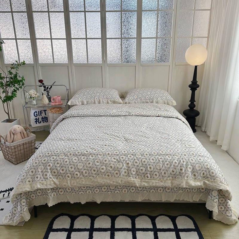 YICKYUE  -  Ins New French Retro Cotton Bed Cover Three-piece Set Spring and Autumn Quilt Four-piece Set Pure Cotton Air-conditioning Summer Cool Quilt Bed Cover