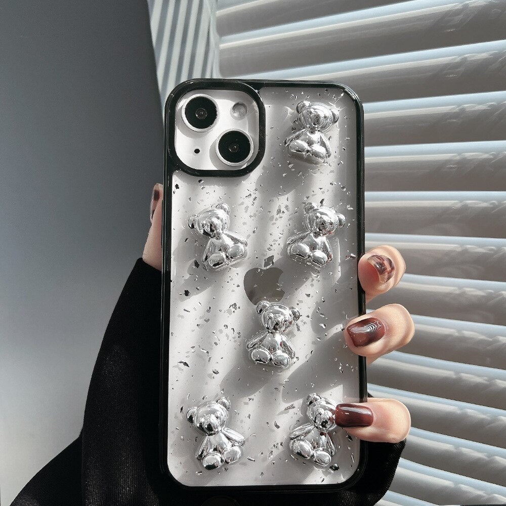 Epoxy Electroplating bear silicone soft 3d cute phone case for iphone 13 mini 11 12 pro max x xr xsmax 7 8 plus promax cover