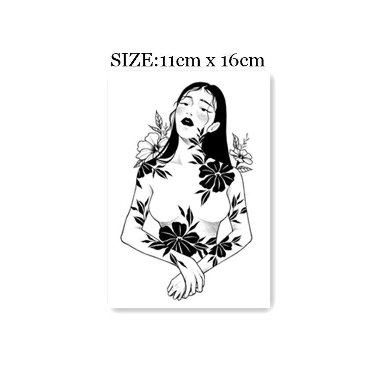 Waterproof Temporary Tattoo Sticker Sketch Black Flower Design Body Art Fake Tattoo Flash Tattoo Arm Female