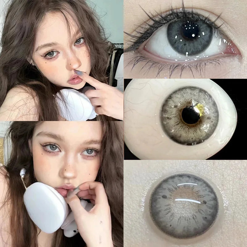 YICKYUE  -  2Pcs Colored Contact Lenses Brown Pupils for Eyes Natural Beauty Pupil With Diopters Prescription Grey Iris Lenses