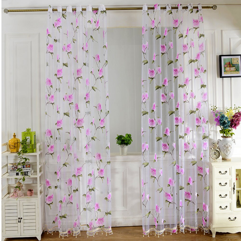 Floral Tulle Fabrics  Tulle Curtains for Living Room Bedroom Window Door Voile Panel Sheer Curtain