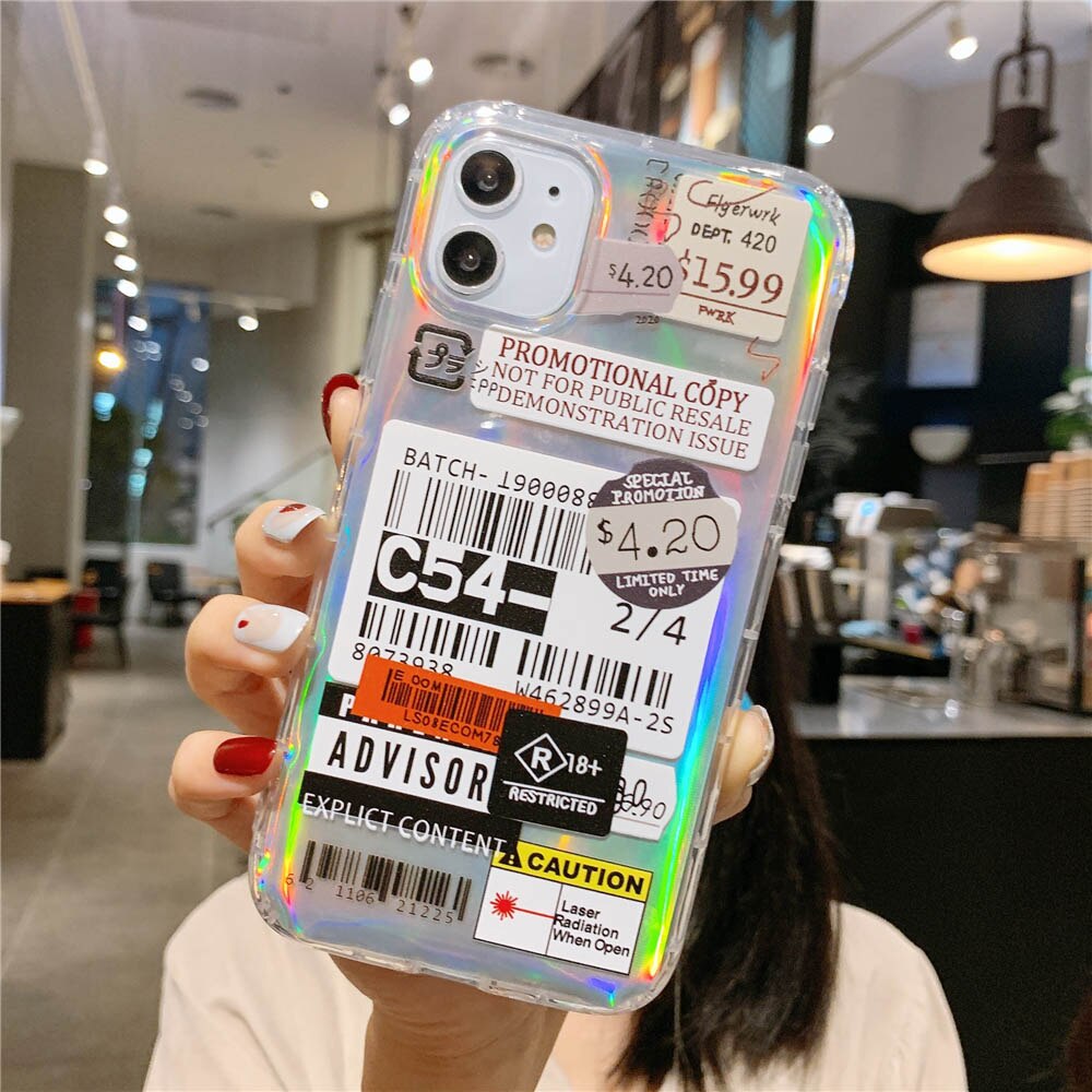 Luxury QR Code phone case letter for iphone 11 Pro Max X XS MAX XR cover laser tpu soft for iphone 12 mini pro max 7 8 plus case