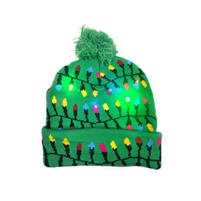 New Light Up Christmas Hat LED Knitted Christmas Beanie Hat Sweater Santa Elk Illuminate Warm Hat For Kids Adults New Year Gift