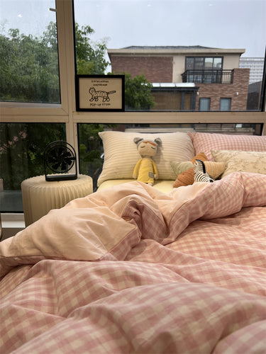 Yickyue Plaid Aesthetic Duvet Cover Luxury Hotell Normal Nordic Bed Cover Cotton Kids Girl Vintage Neutral Sabanas Bed Set Blackpink