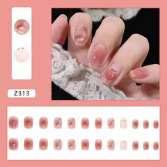 Gradient Press On Nails 24Pcs Color Changing Design Gentle Pink False Nail 3D Peach Heart Fake Nail for Girl  Free Shipping Item