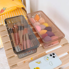 Ins Storage Box with Lid Dustproof Beauty Egg Lipstick Organizer Portable Desktop Transparent Storage Bucket Household Organizer