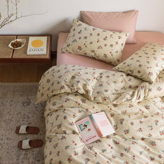 Korean Ins Small Floral Cotton Bed Four-Piece Set Pure Cotton Bed Sheet Duvet Cover Fitted Sheet Single Dormitory 3-Piece Set