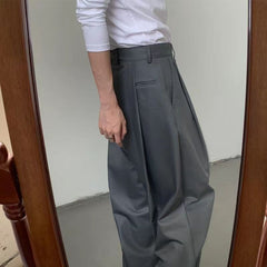 Hearujoy Korean Gray Casual Suit Pants Men Pleated Loose Wide Leg Pant Spring Autumn New Fashion Design Sense Trendy Trousers Streetwear