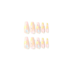 YICKYUE  -  Colorful Flower Pearl Wearable Nail Tip Art Full Cover Long Ballet Fake Nail Finished False Nail Press on Nail Glue for Manicure
