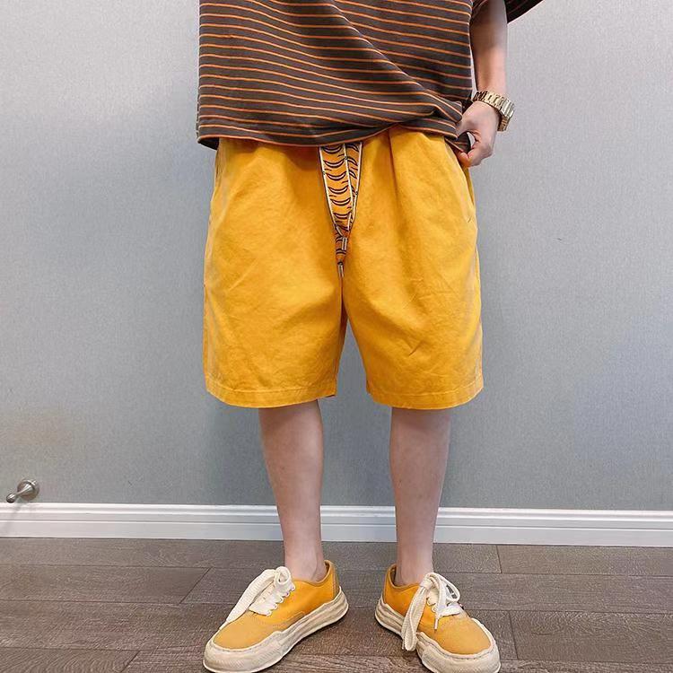 Hearujoy High Street Summer Men Pure Cotton Shorts Fashion Tiger Pattern Woven Drawstring Five Quarter Pant Trendy Loose Casual Shorts