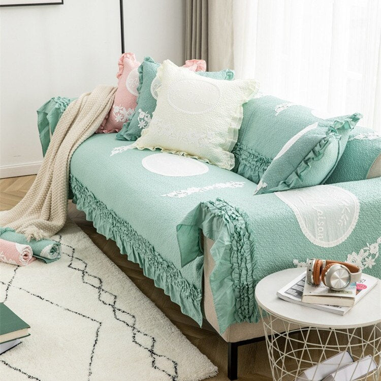 Spring Summer Pink Large Lace Embroidered Sofa Cover Scarf Girl Bedroom Princess Couch Covers Washable 3 Seater Sofa Cushion