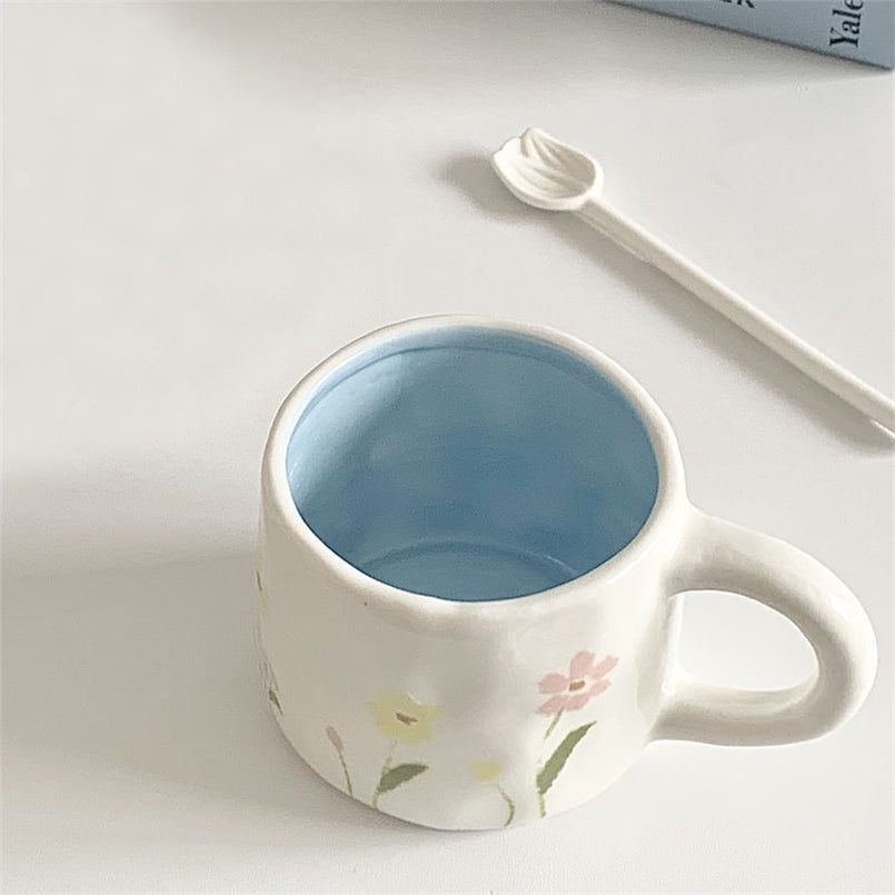 YICKYUE  -  New Chinese Cartoon Cartoon Coffee Cup Modern Simple Handmade Ceramic Cup and Saucer suit Afternoon Tea Tableware Mug