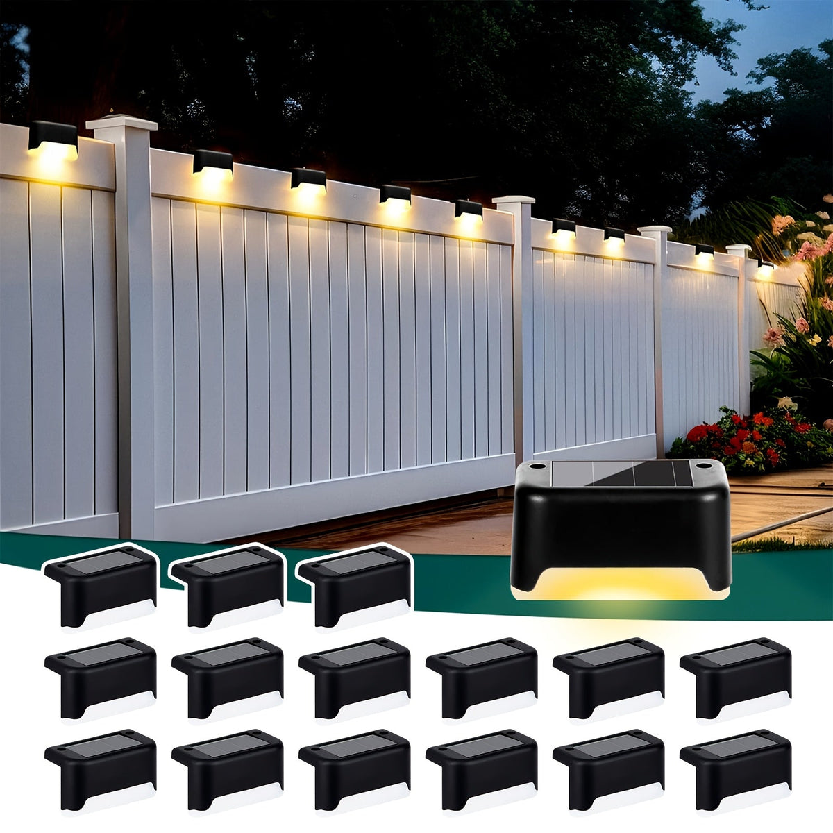 YICKYUE  LOVEWE 6pcs/16pcs Solar Powered Outdoor Garden Lights - Landscape Lighting And, Led Solar Lights For Household Garden Arrangement, Stairs, Deck, Fence, Patio, Wall, Rail Decoration -Auto-On/Off, 12Hr Lighting, Durable,
