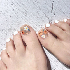 Daisy Detachable False Nails Sweet Simple Decals French Fake Nails with designs Beauty Ballerina Nail Tips Art for Women