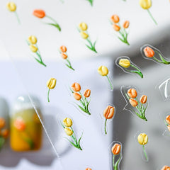 5D Tulips Yellow Purple Camellia Nail Stickers Embossed Relief Orchid Floral Leaf Flowers Carved Sliders Gel Polish Decortion