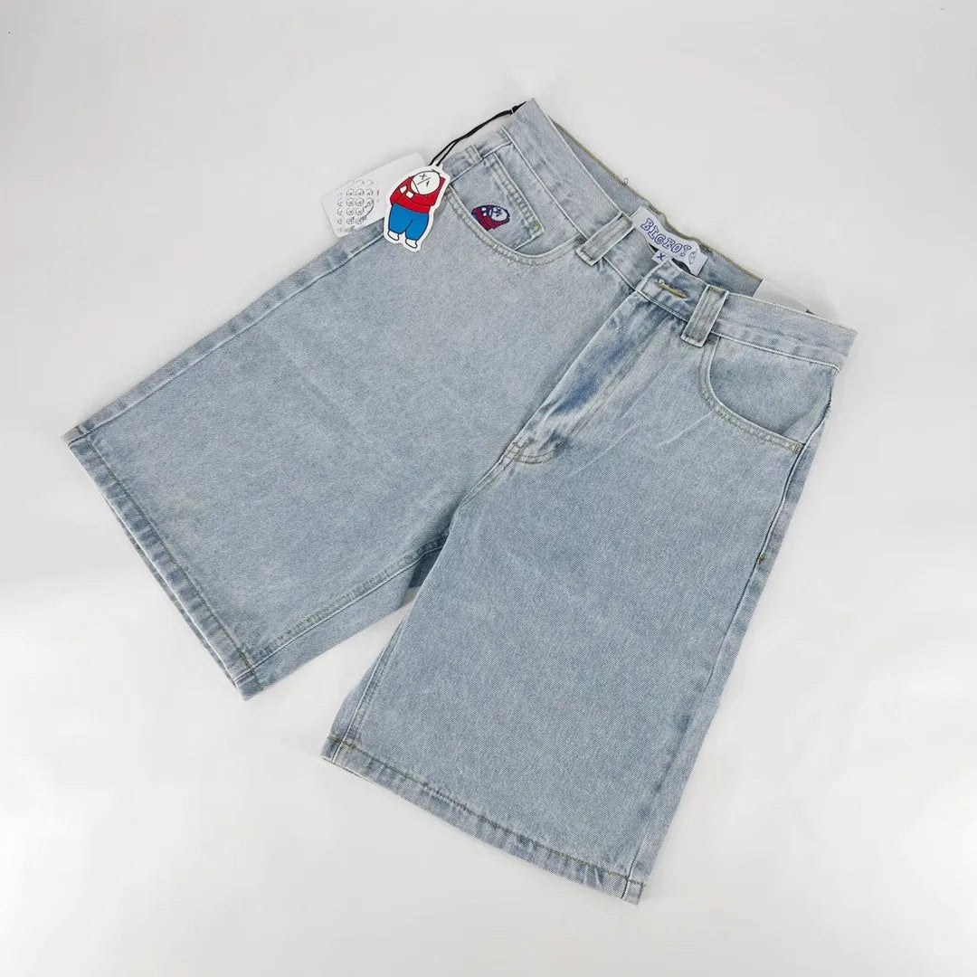 Hearujoy  90s Streetwear Women Retro Kawaii Cartoon Embroidery Shorts Blue Washed Street Hip Hop Baggy Denim Shorts Y2k Jorts Pantalones Cortos De Mujer