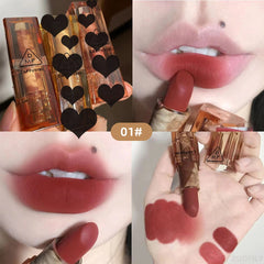 Yickyue Matte Lipstick Amber Transparent Square Tube Lipstick Waterproof Lip Gloss Long Lasting Non-Stick Cup Lip Tint Korean Cosmetics