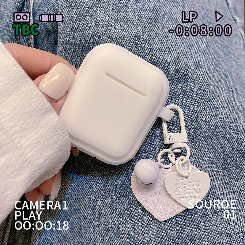 Summer blue love pendant keychian earphone case for apple airpods pro silicone heart cute cover for airpod 1/2 charging box capa