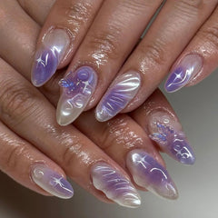 Yickyue  Colored Halo Dyeing Wearable Nail Art Fashion Almond Shape Fake Nails Detachable Finished False Nails Press on Nails with Glue