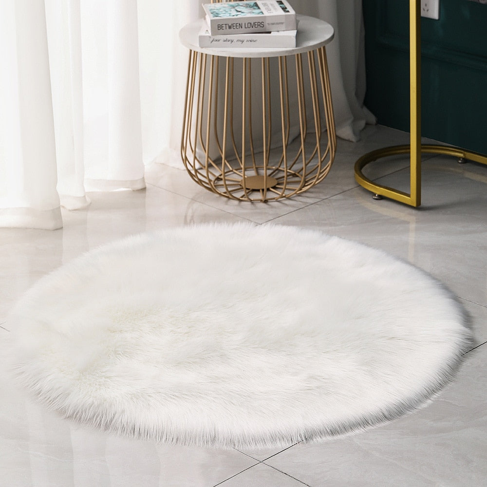 Soft Round Carpet Faux Fur Fluffy Area Rug Shaggy Thick Chair Cover Seat Pad Fur Floor Mat Carpet for Bedrooms Living Room Kid