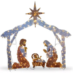 Tinsel Nativity Scene Warm White Yard Light for Easter Christmas Outdoor Yard Garden Decorations Event Decoration