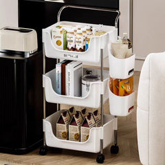 YICKYUE  -  3-Tier Rolling Utility Cart with Plastic Art Cart Organizer Storage with Wheels Easy Assembly for Kitchen Mobile Shelving Unit
