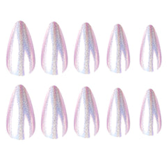 Yickyue 24pcs Fake Nails Medium Length Stiletto Almond Shape Purple Aurora Artificial Nails Wearable False Y2k Nails Press On Nail Tips