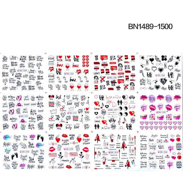 2021 New Geometric Letter nail sticker Water Slider Russian winter decal Christmas new year gift nail slider temporary tattos