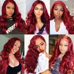 YICKYUE  -  Front lace wig women's wine red large wave long curly hair headband high-temperature silk synthetic fiber wig