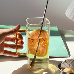 400ml Creative Square Glass Cup With Handle Straw Clear Vintage Coffee Tea Juice Milk Wine Beverage Gasses Mugs For Drinks Gift