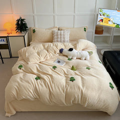 YICKYUE  -  New Embroidered Teddy Velvet Bedding Set Winter Warm High-end Soft Warmth Duvet Cover Set with Sheet Quilt Cover and Pillowcases