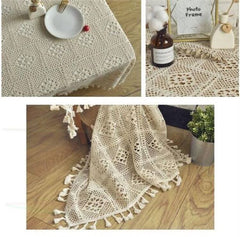 Pure Cotton Lace Tablecloth Light Beige Cafe Restaurant Literary Background Decorative Tassel Table Cloth Ins Style Tablecloth