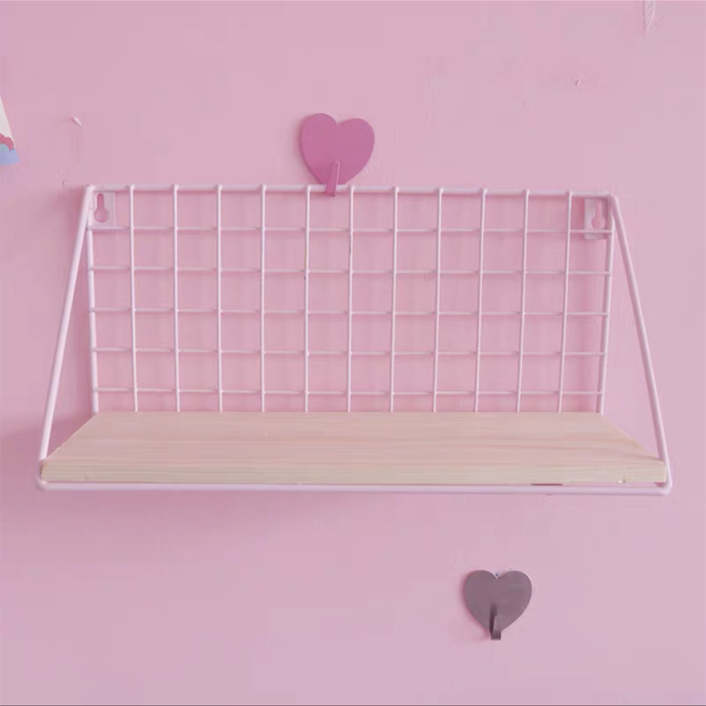 Wooden Iron Wall Shelf Punch-Free Wall Mounted Storage Rack For Kitchen Bedroom Home Decor Kid Room DIY Wall Decoration Holder