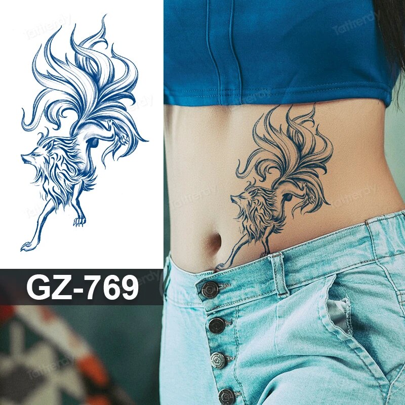 YICKYUE  -  Semi-permanent Juice Waterproof Temporary Tattoos Wings Cross Fox Sexy Body Art Tattoo Sticker Arm Sleeve Fake Tatoo Women Men
