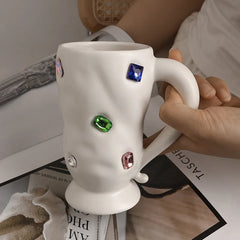 YICKYUE  -  Diamond Coffee Cups Mugs Matte Ceramics Coffee Mugs Cup Creative Breakfast Mug Unique Gifts for Girlfriend Birthday 330ML